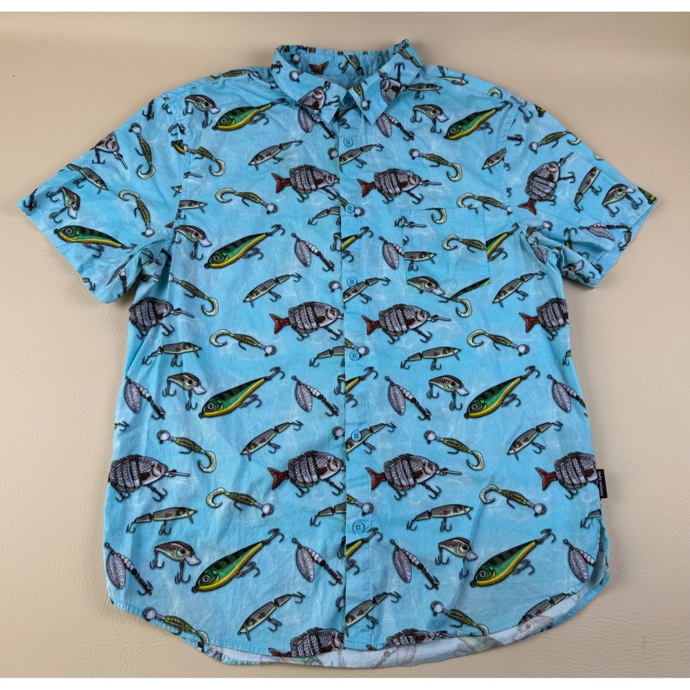 Coastal Fishing Lure Print Button Down Shirt Large Psycho Tuna